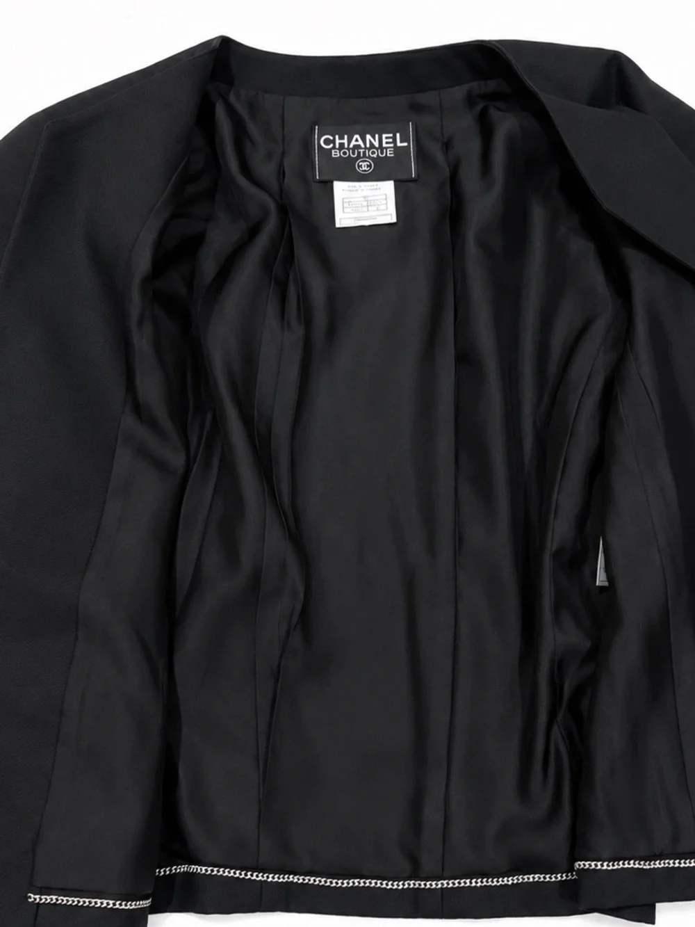 CHANEL Boutique 1998 Spring Black Cotton Silk Collarless Jacket FR 40